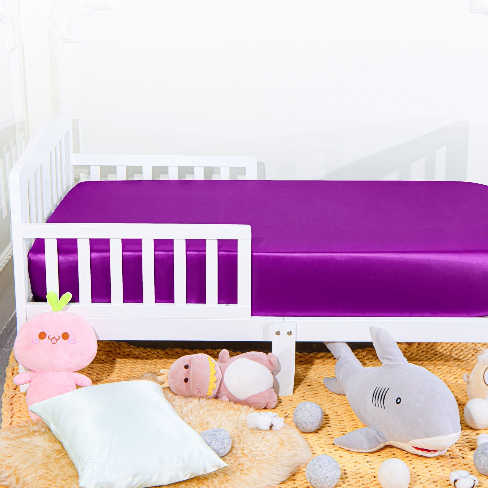 Solid Color Satin Toddler Fitted Sheet size and color view by Fasiano