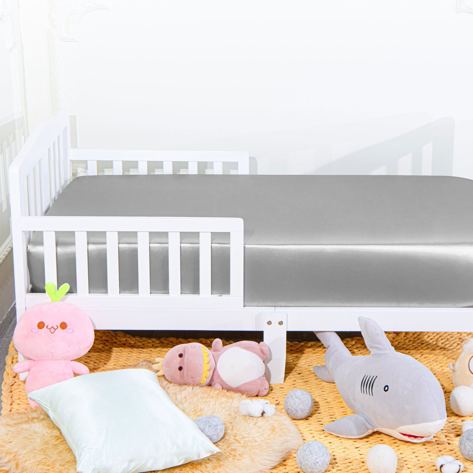 Solid Color Satin Toddler Fitted Sheet texture view by Fasiano