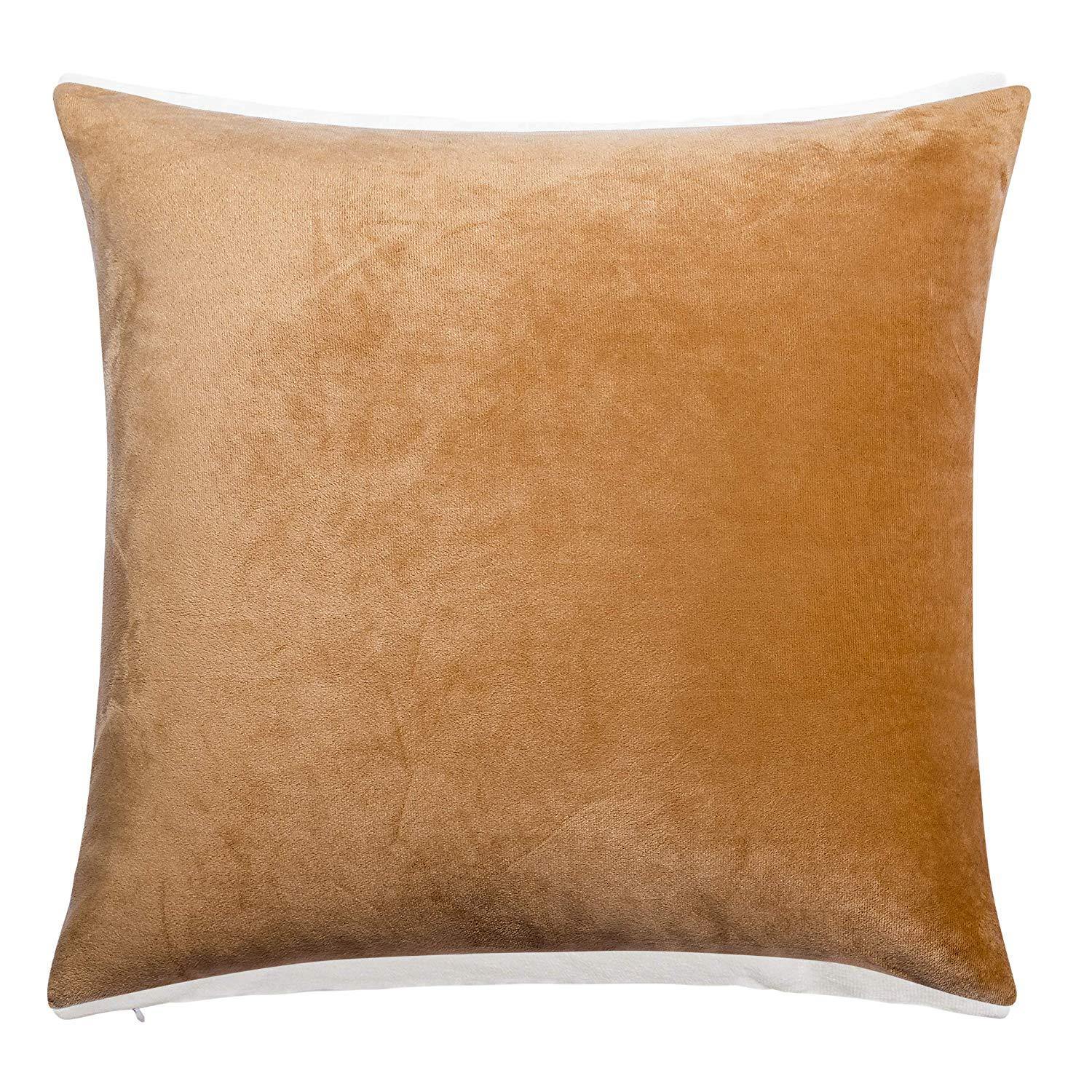 NTBAY Cozy Velvet Throw Pillow Cover,Euro Square Pillowcase Euro (24 x 24 inches) / Camel - NTBAY
