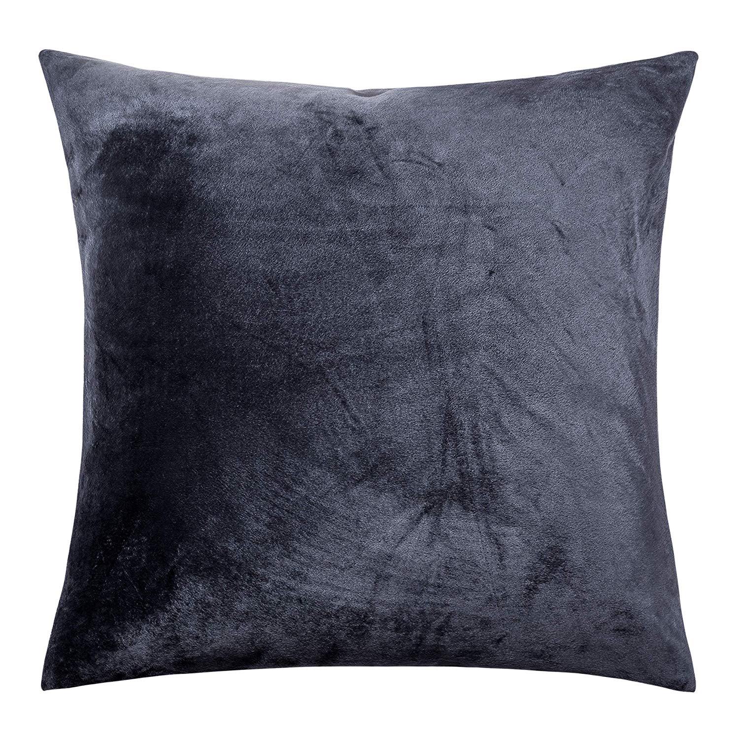 NTBAY Cozy Velvet Throw Pillow Cover,Euro Square Pillowcase Euro (24 x 24 inches) / Charcoal Grey - NTBAY